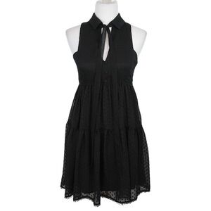 LIKELY Black Swiss Dot Tiered Babydoll Mini Dress Sleeveless Collared Size 4